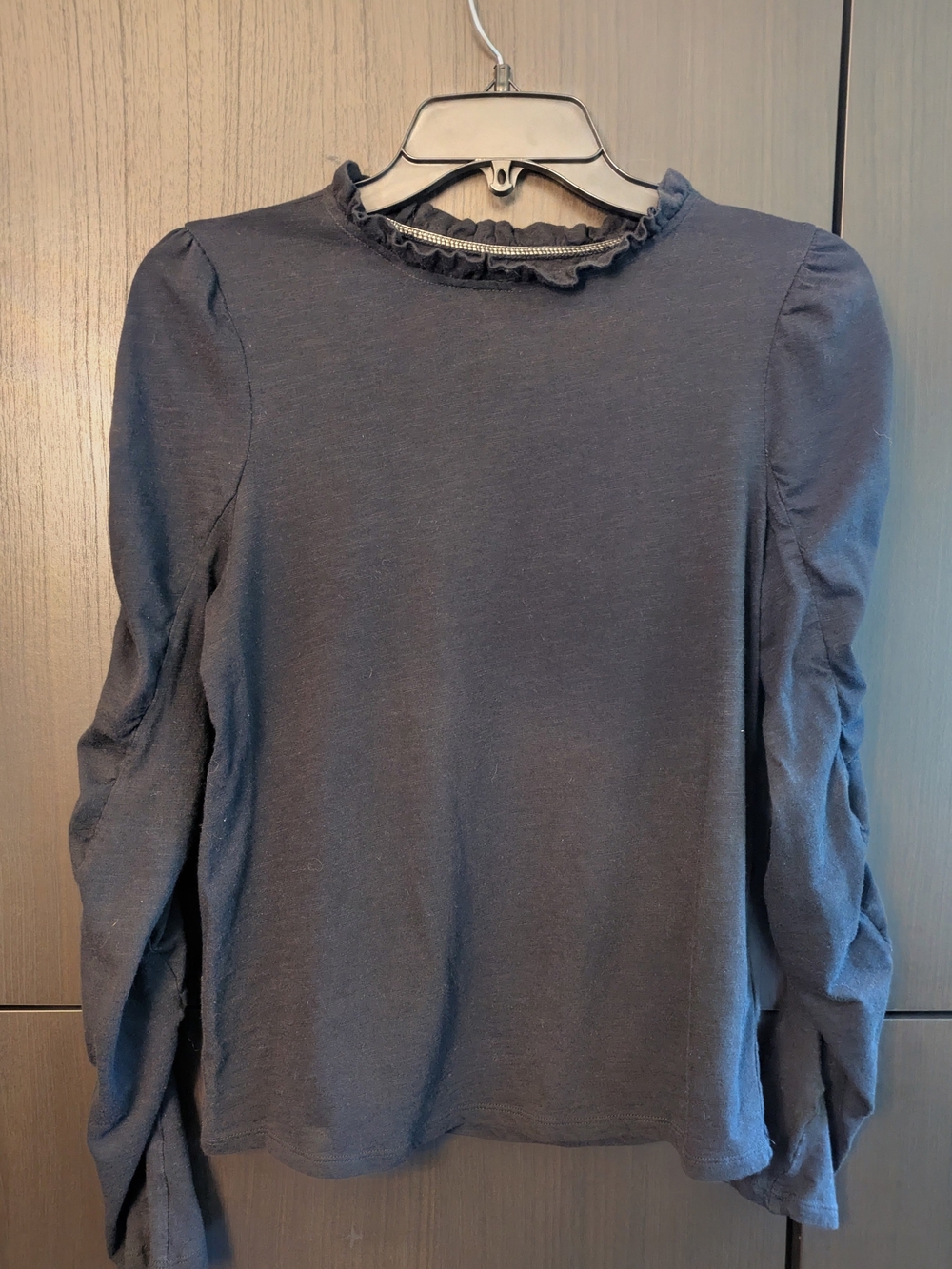 Anthropologie Black Ruffle-Trim Long Sleeve Top